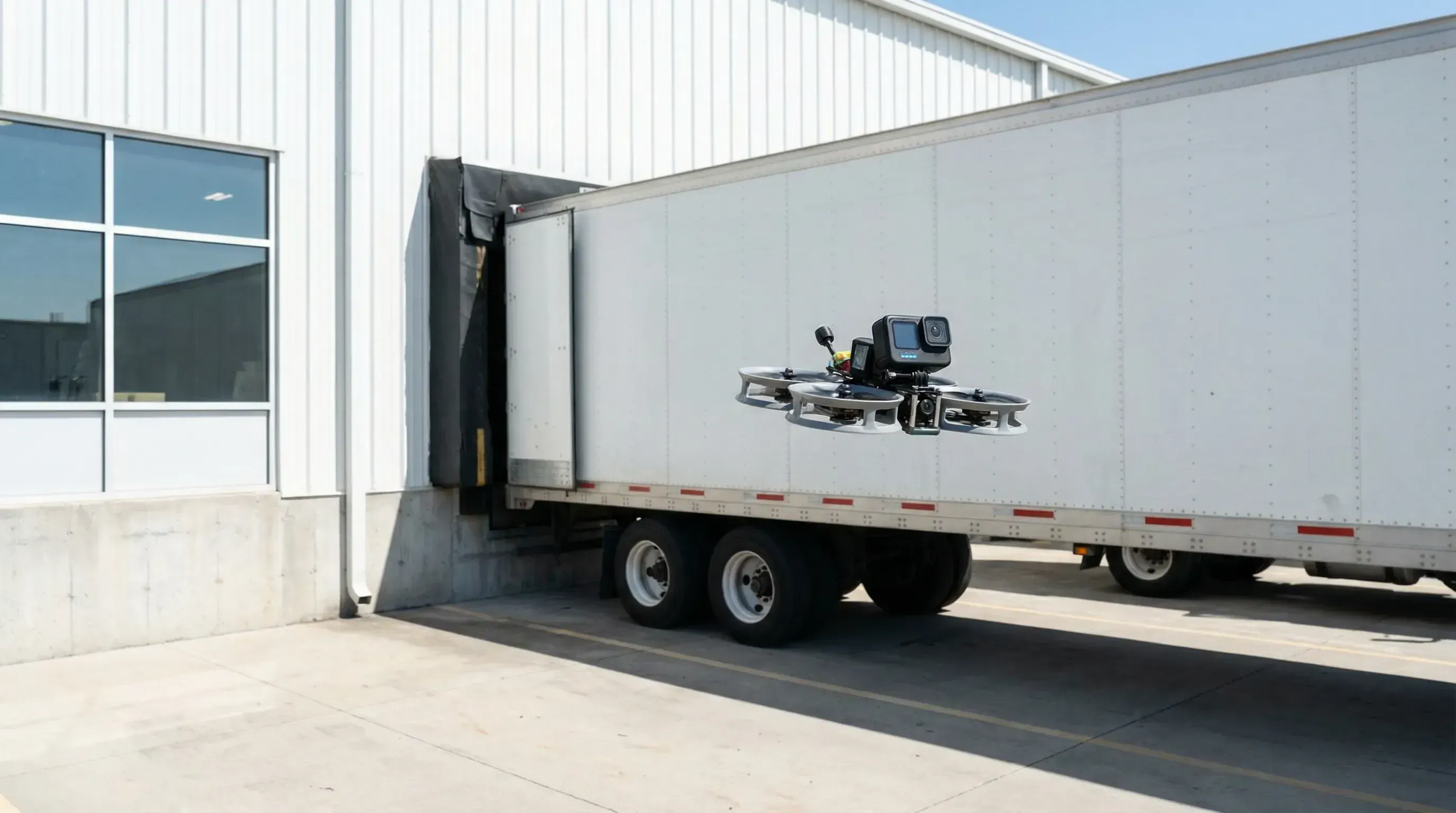 KI-generiert: FPV-Drohne an LKW vorbei